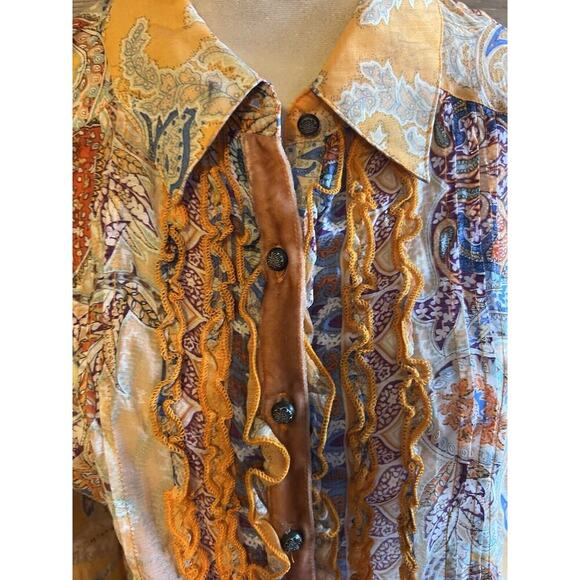 Soft Surrounding Button Up Blouse Women M Boho Floral Rayon Shirt Western - Picture 2 of 11